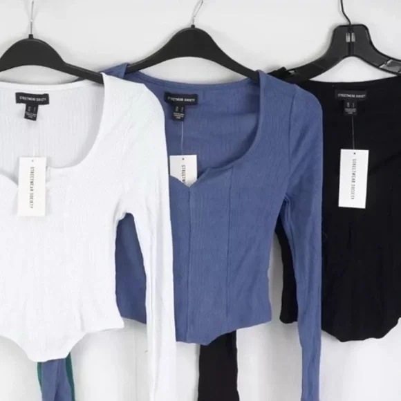 Lot of 3x NWT [Streetwear Society] Long-Sleeved Ribbed Fitted Corset Top Women’s - Picture 2 of 7
